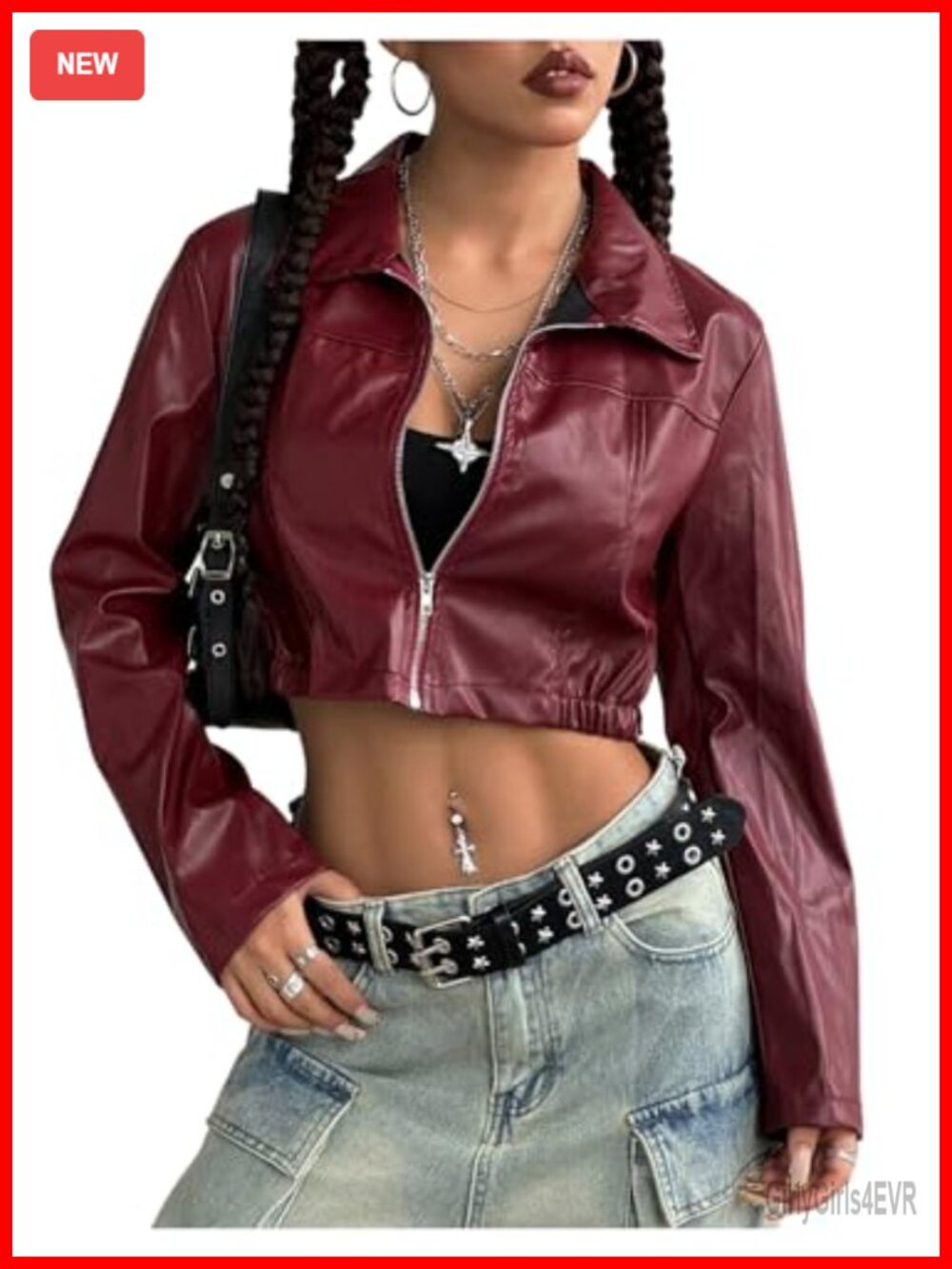 Women's Motorcycle Leather Race Car Jacket Cropped Streetwear Lightweight Long